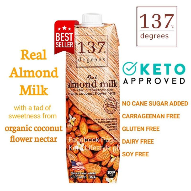 137 Degrees Almond Milk 1 Liter (keto/Lowcarb Approved/SUGAR FREE