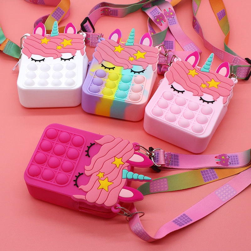 [2021 Hot] Pop It Unicorn Shoulder Bag Messenger Bag Pop It Fidget Toy