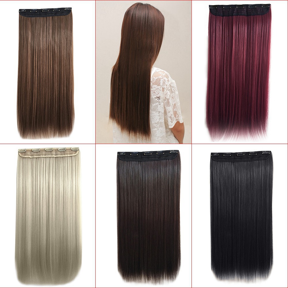 Lsf 5 Clips In Hair Extension Matte Long False Straight Synthetic