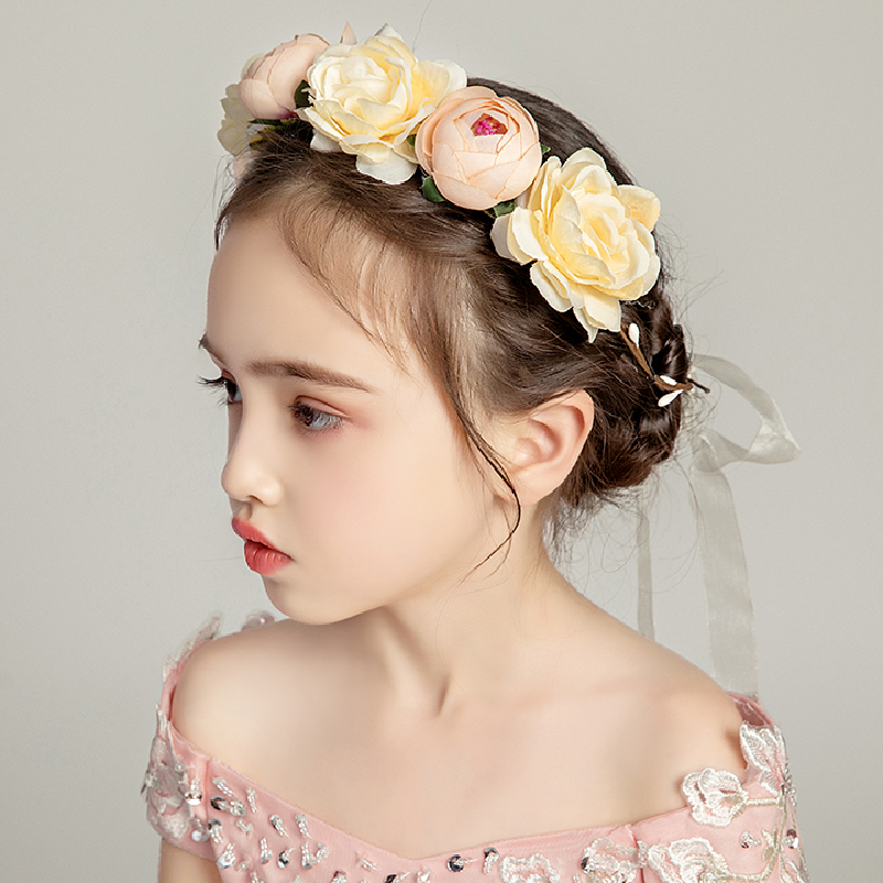 Girl Floral Headband Rose Flower Hairband Wedding Hair Garland Wedding Headpiece 