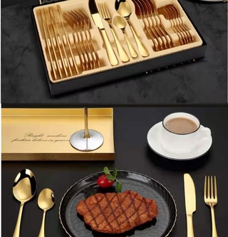 24 Piece Cutlery Set Gold/Rose Gold Gift Box With Stainless Knife, Spoon and Fork cutlery organizer #9