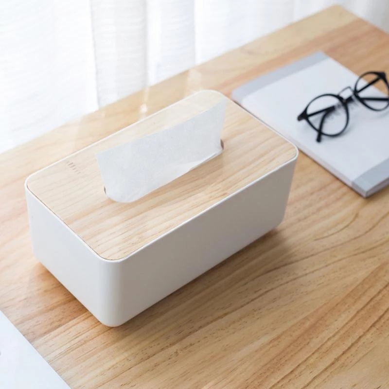 Simple wooden tissue box Nordic style pumping box living room desktop ...