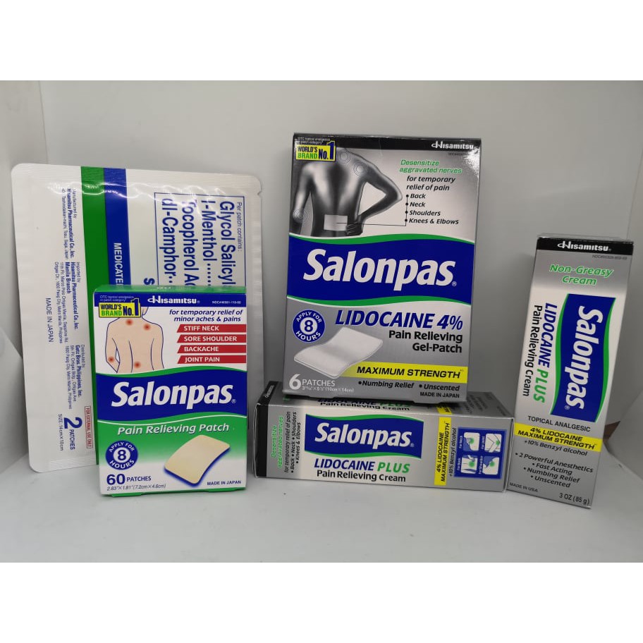 Salonpas Lidocaine Pain Relieving Gel Patch Cream Maximum Stength ...