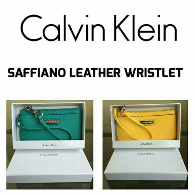 calvin klein saffiano leather wristlet