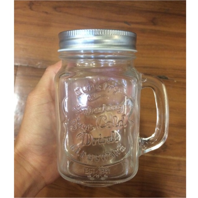 High quality Mason Jar mug with lid handle straw 450ml 600ml Shopee