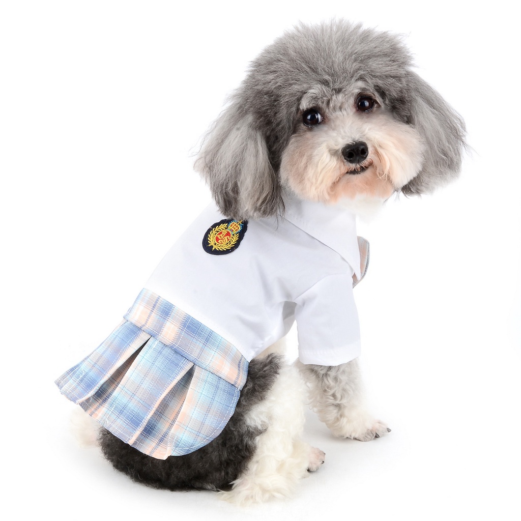 Dog Dress Student Outfits for Small Dogs Girls Summer Shirts with Plaid Skirt One Piece Apparel for Cats Puppies Chihuahua Female Clothes #5