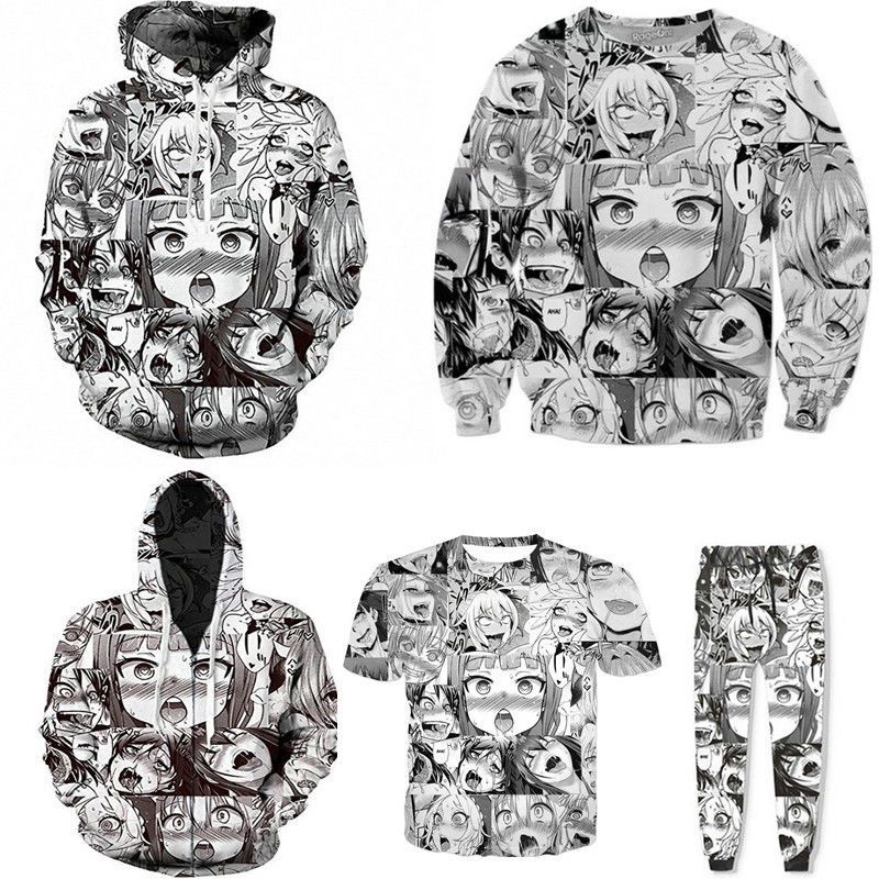 3D Hoodie cosplay T-shits Ahegao Anime Face Hentai Manga Suit Set for Men  Women | Shopee Philippines