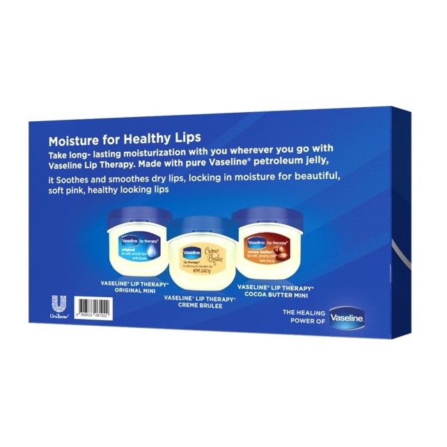 Vaseline Lip Tubs Gift Set Original Creme Brulee And Cocoa Butter