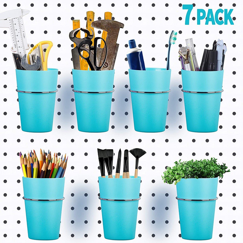 7 Sets Pegboard Hooks with Pegboard Cups Ring Style Pegboard Blue