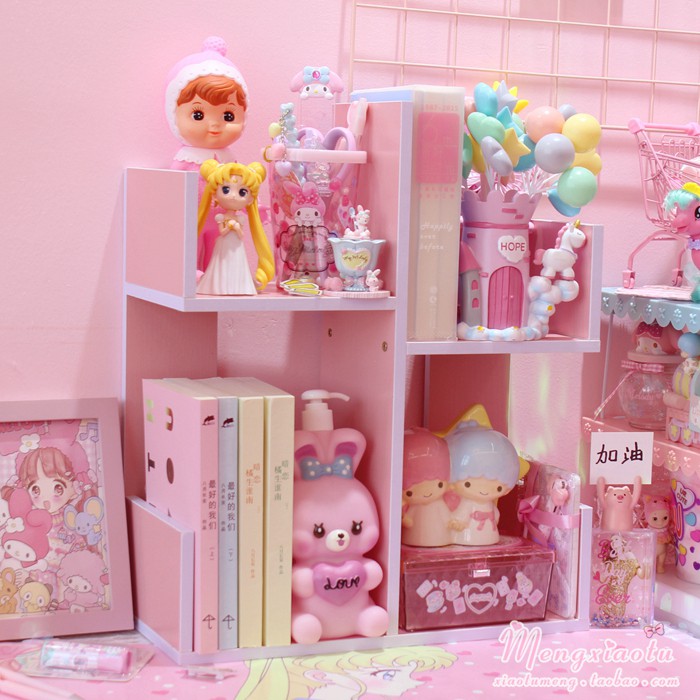 Pink Pink Girl Heart Bookshelf Cute Rack Dormitory Desktop B
