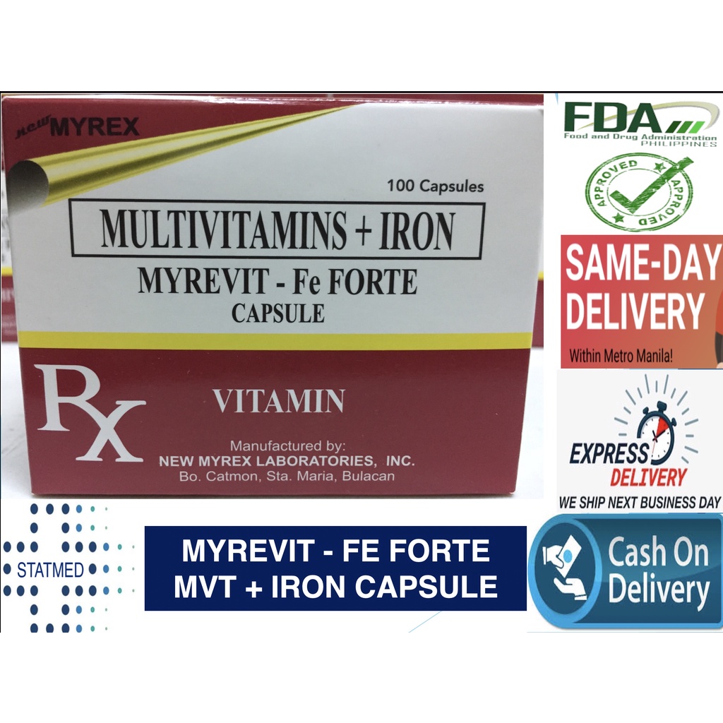 Myrevit Fe Ferrous Forte Multivitamins with Iron Capsule 1 box [100