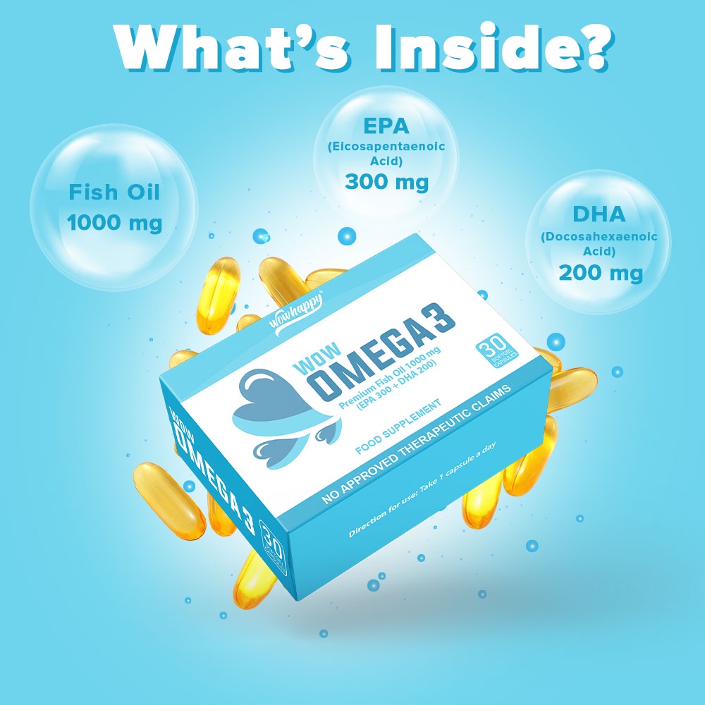 Wow Omega-3 Fish oil 1000 mg Triple Strength Capsules for healthy Heart, Eyes & Joints - 30 caps