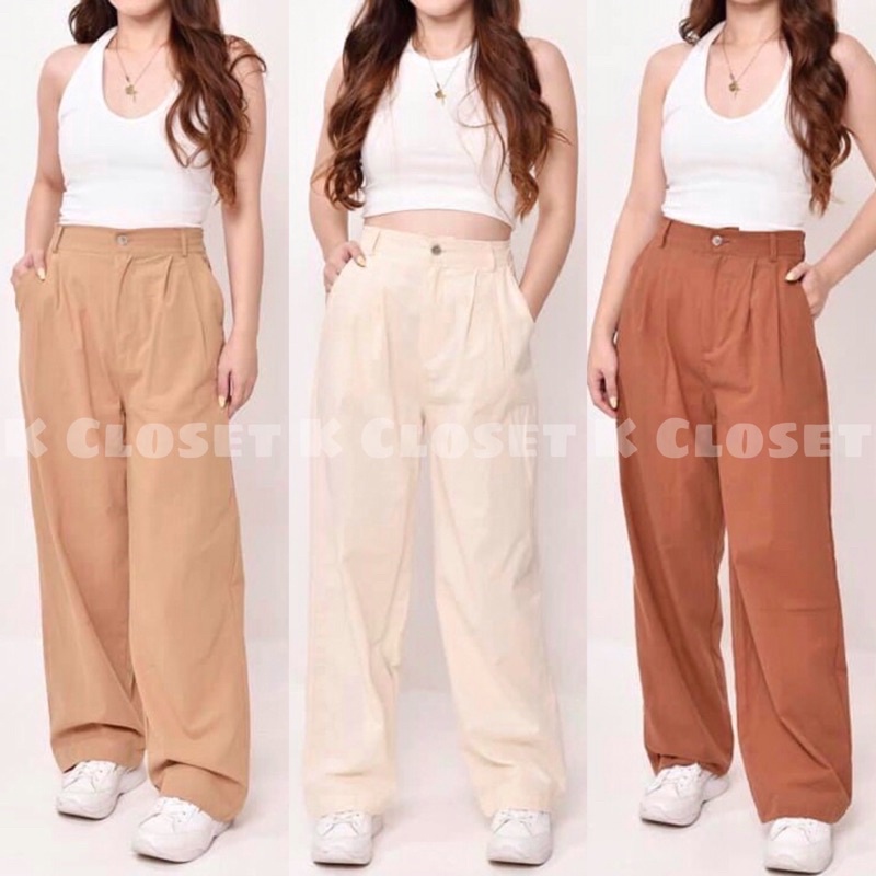 Korean Straight High Waist Fleur Cotton Linen Wide Leg Floor Trouser ...