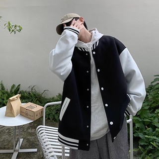 Casual Striped Colorblock Baseball Jersey Korean Fashion Couple Tops Coat Japanese College Style Plain Unisex Jeckets Plus Size Baseball Collar Clotes For Men #6