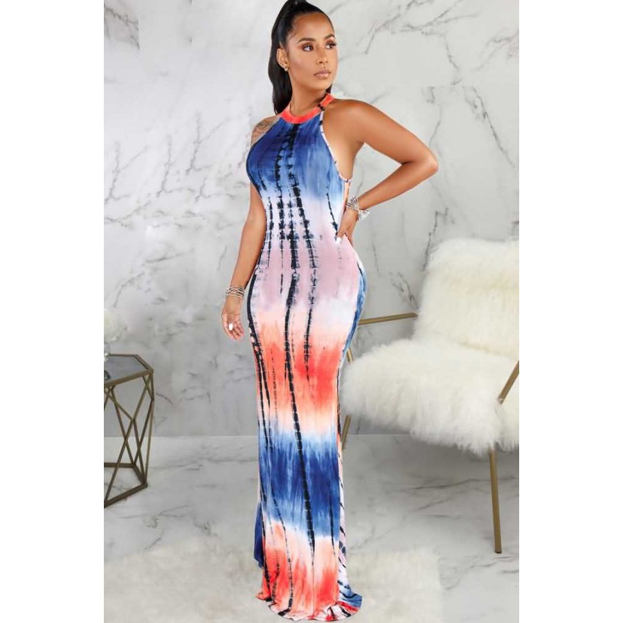 racer back ruched maxi dress