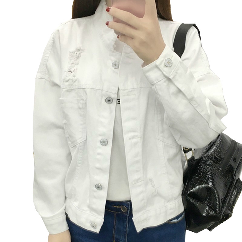 white denim ripped jacket