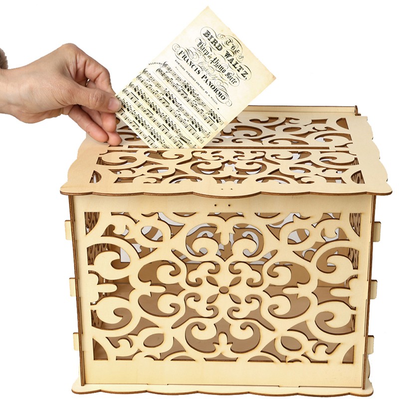 Ready Stock Diy Wedding Gift Card Box Wooden Money Box With Lock