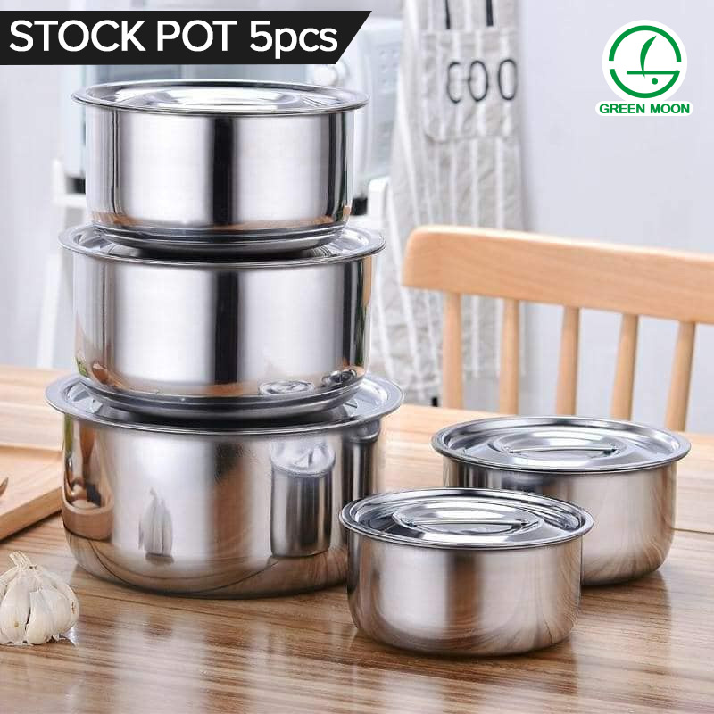 Green moon 5PCS Stainless Steel Stock Pot Set Cookware | Shopee Philippines