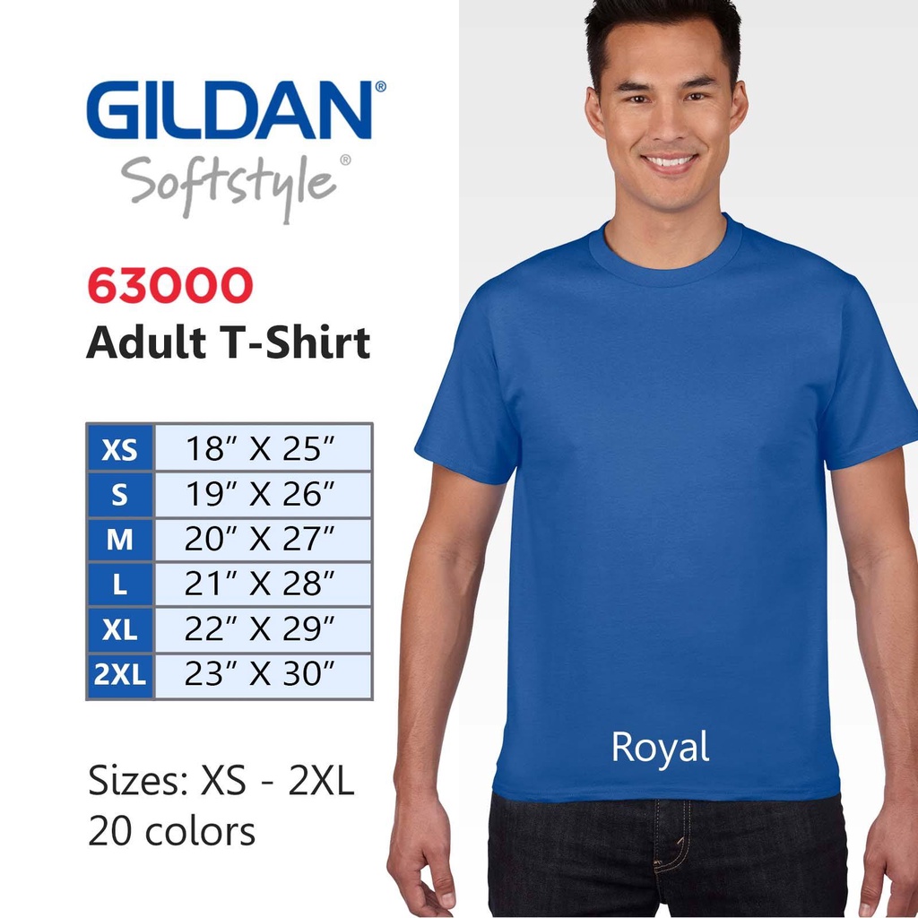 Gildan Softstyle Royal Blue 63000 100 Cotton Imported Plain Tshirt
