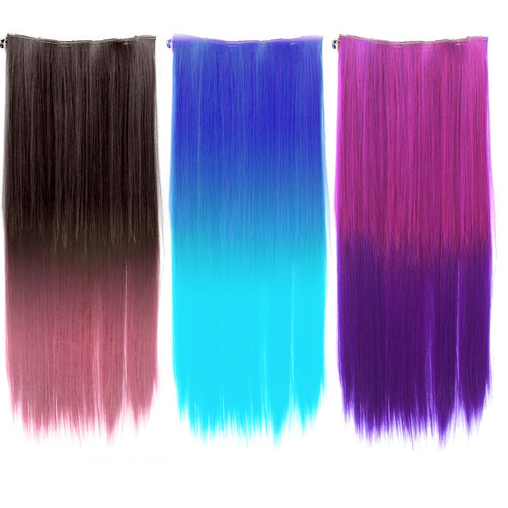 One Piece Synthetic Straight Two Tone Ombre Hairpiece Clip On Wig