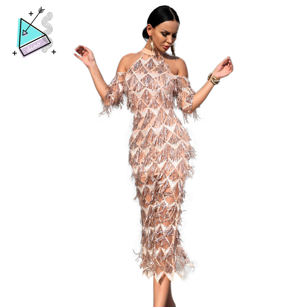 evening dress with tassels