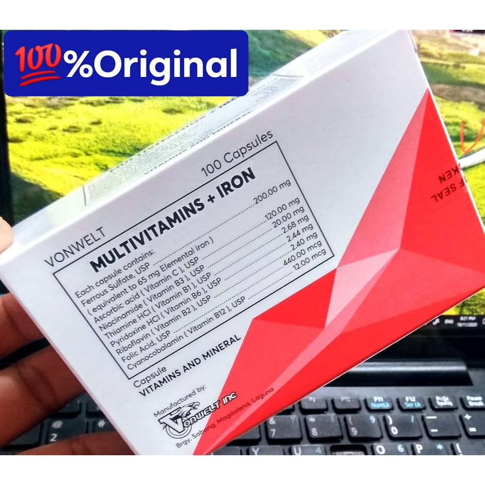 VONWELT MULTIVITAMINS + IRON Minerals 100 Capsules in a box FDA DR