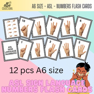 A6 size ASL Sign Language Numbers Flash Cards