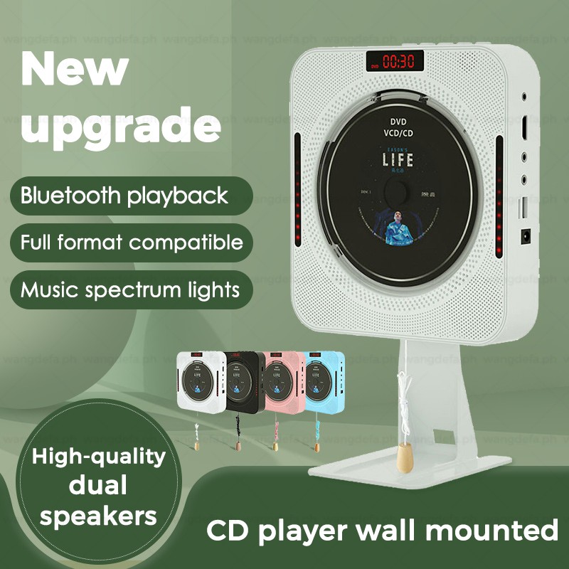 100 Original Portable Cd Player With Bluetooth Qoosea Wall Mountable Players Home Audio Boombox Remote Control Fm Radio Built In Hifi Speakers Lcd Display Headphone Jack Aux Input Output - Wall Mounted Cd Player With Radio And Remote Control