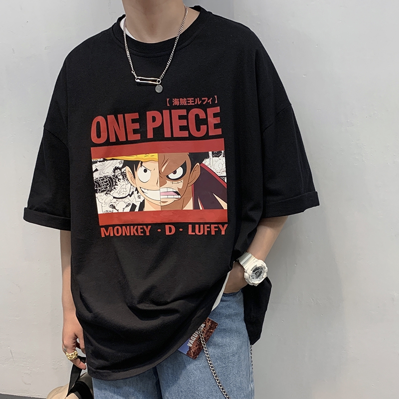 One Piece Luffy Tees Oversize T Shirt for Men Short Sleeve Tshirt Loose ...