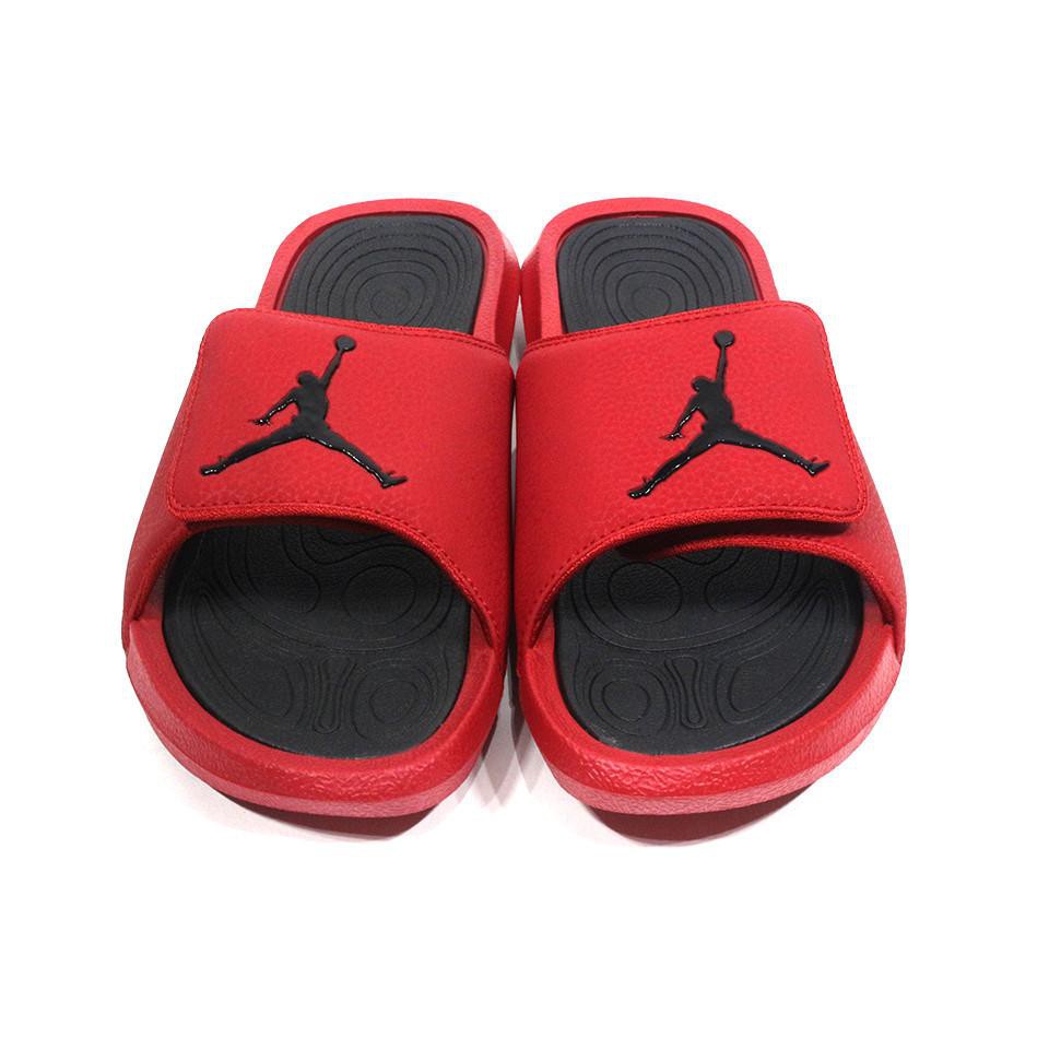 red and black jordan sandals