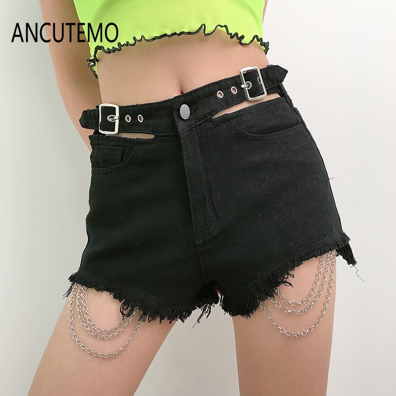 denim shorts with chains