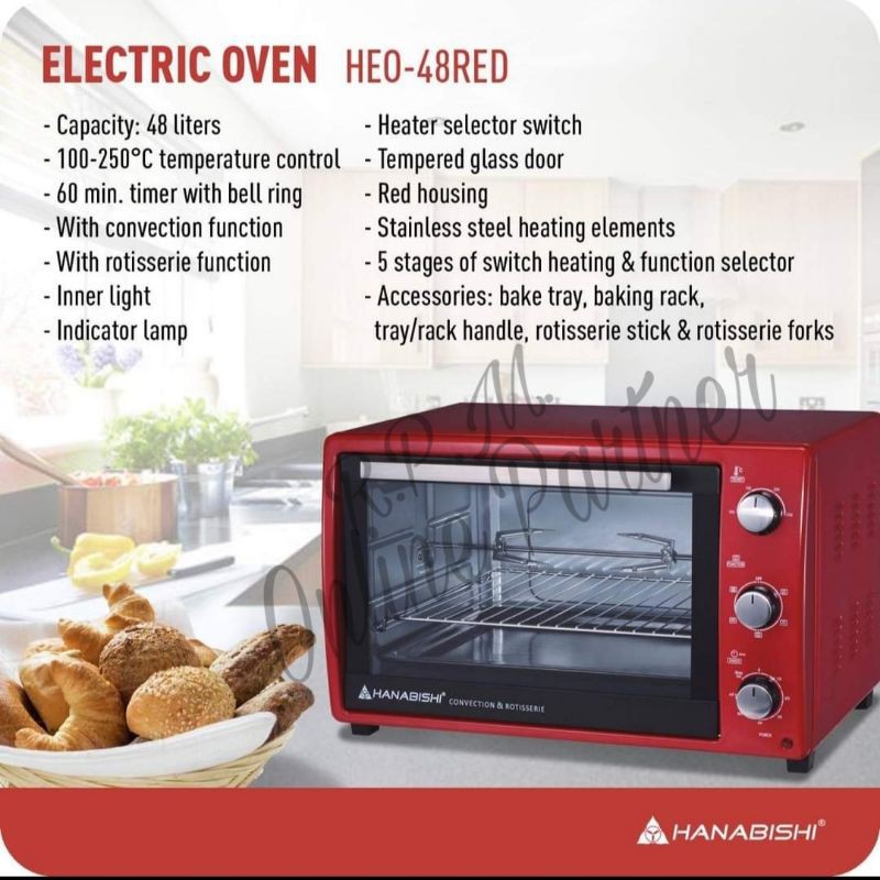 HANABISHI 48L.CONVECTION ELECTRIC OVEN With ROTISSERIE FUNCTION HEO