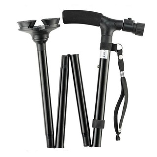 TONG'S Trusty Cane Folding, Walking Triple Head Pivoting Base with LED (Black) #5