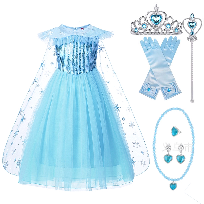 Frozen Elsa Full Length Girls Fancy Cape Dress Birthday Party Costume ...