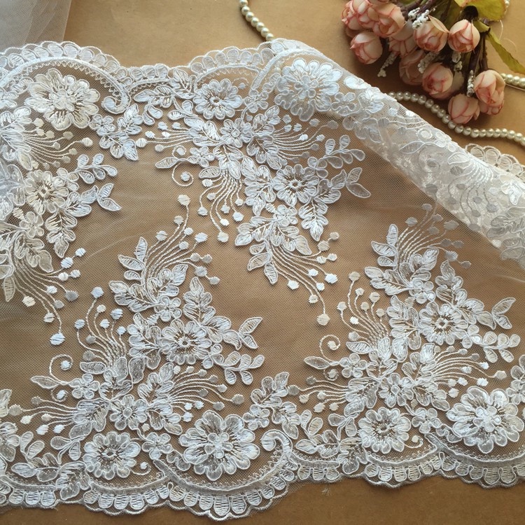 1 Meter Embroidery Lace Fabric Lace Trim Sew Collar Patch Wedding Gown Bridal Dress Diy Ready