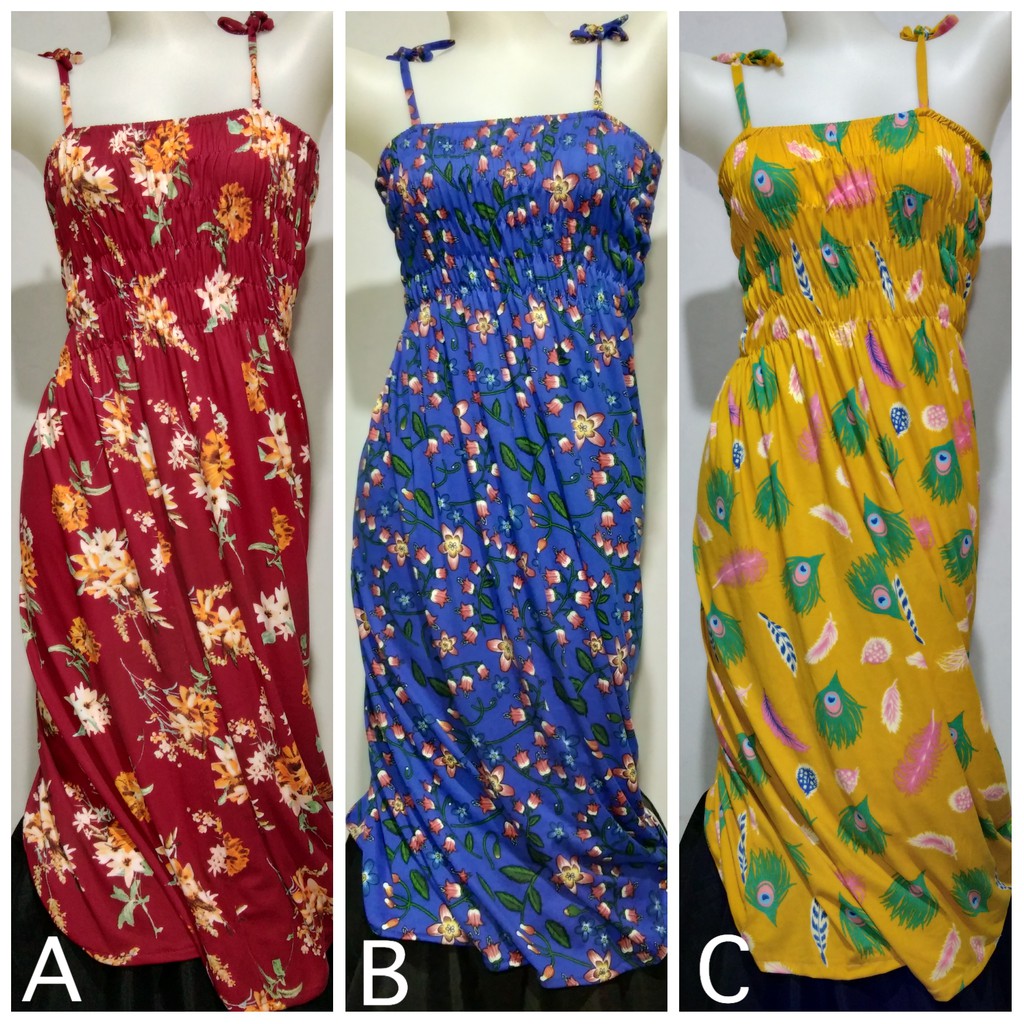 Long Daster | Dress | Spaghetti | Smocked for Women | Shopee Philippines