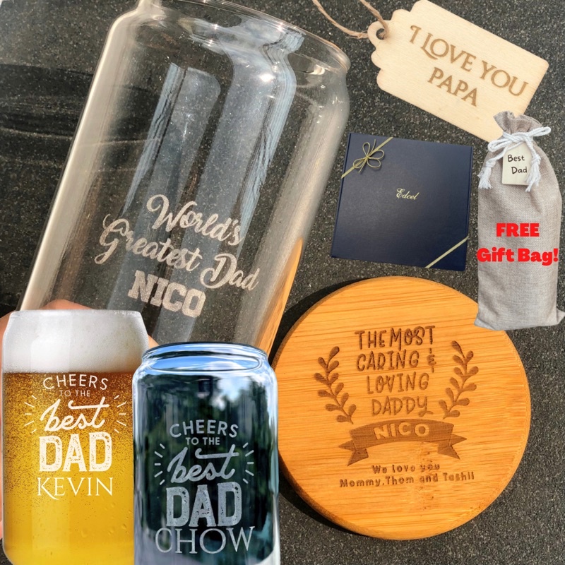 Personalized Gift Beer Glass Engrave Etching Bamboo Coaste Groomsman ...