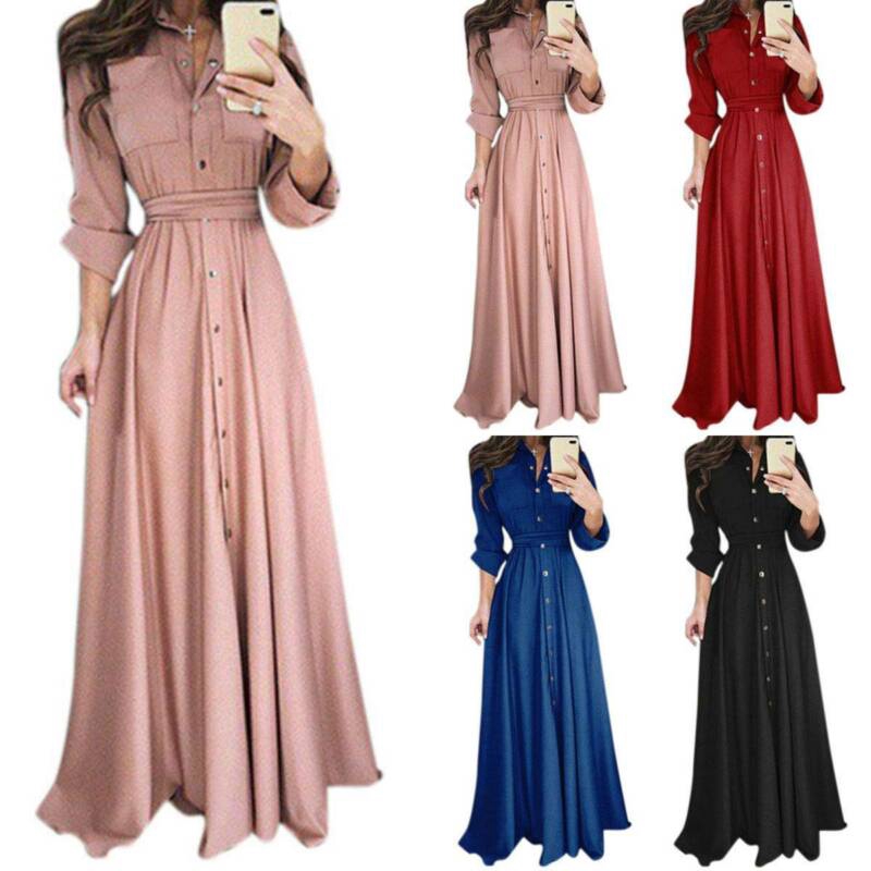 long maxi button up dress