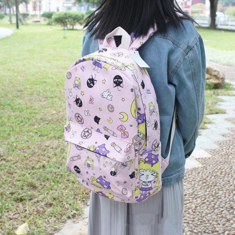 Anime Sailor Moon Canvas Girls Travel Schoolbag Backpack Card Captor Sakura Action Figure Printed Ca Shopee Philippines - cute purple sakura bag roblox