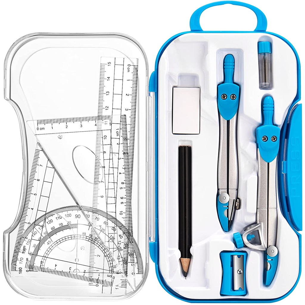 Geometry Set, 10 Piece Math Tool Kit with Compasses, Protractor, Pencil ...