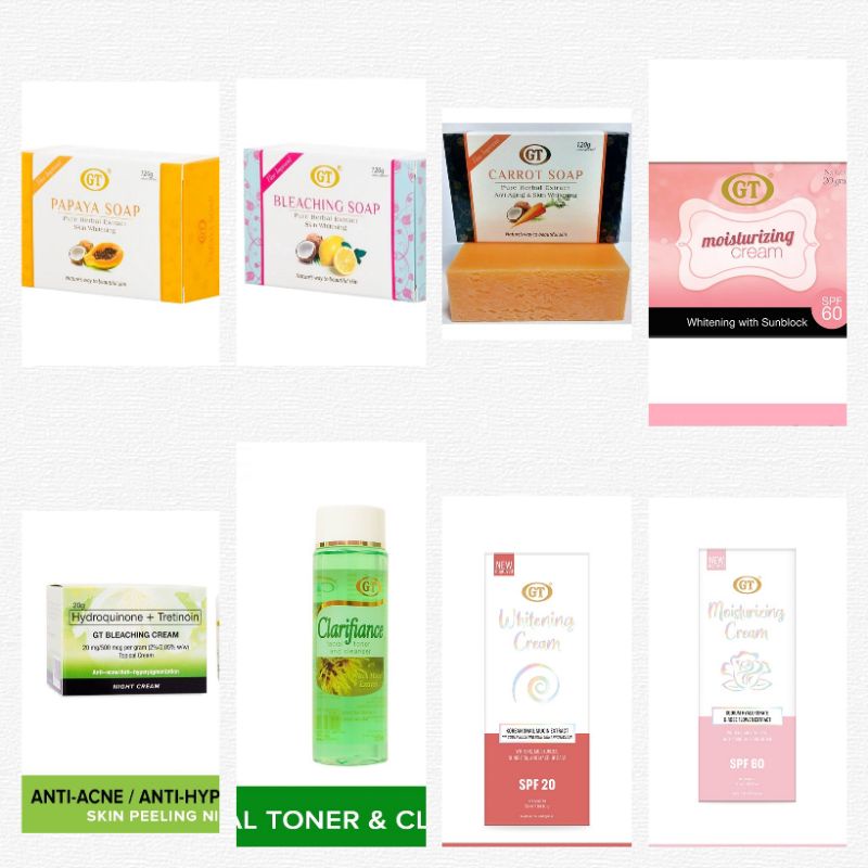 GT PAPAYA.CARROT.BLEACHING BATH SOAP/MOISTURIZING.WHITENING.BLEACHING CREAM/TONER.LOTION.BODY