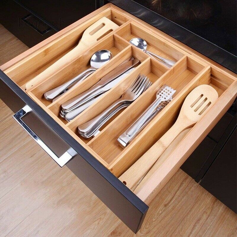 Kitchen Drawer Organizer Expandable Silverware Tray Utensil Wood