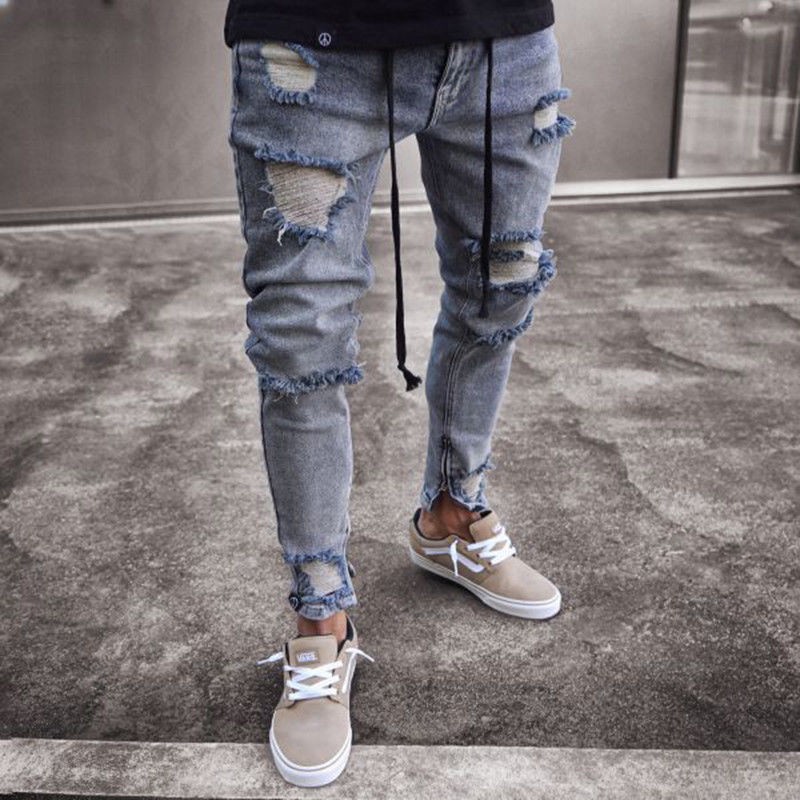 blue ripped skinny jeans mens