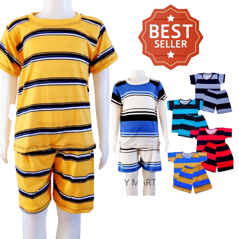 KDY Levi Baby Clothes Terno Tshirt Stripes Shorts Pambahay for Kids