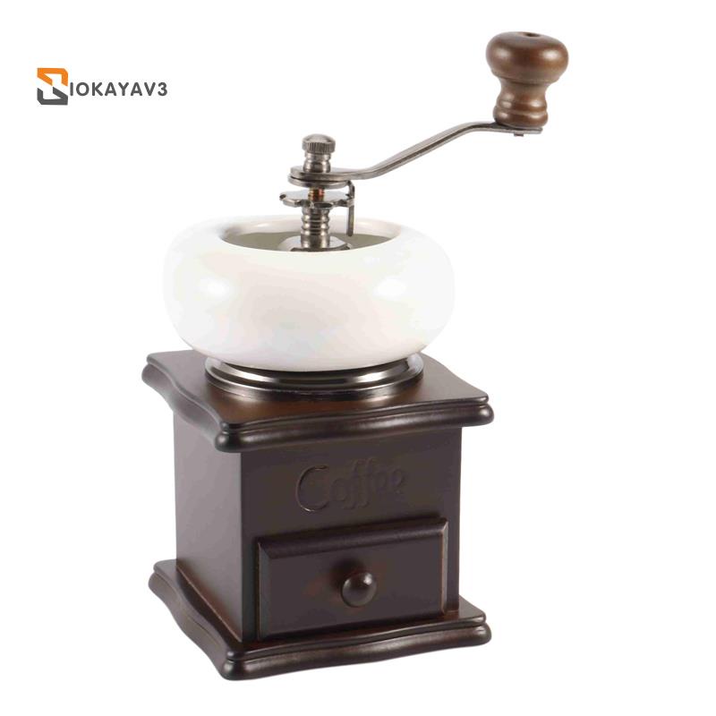 Manual Coffee Grinder, Vintage Style Wooden Hand Coffee Grinder Roller