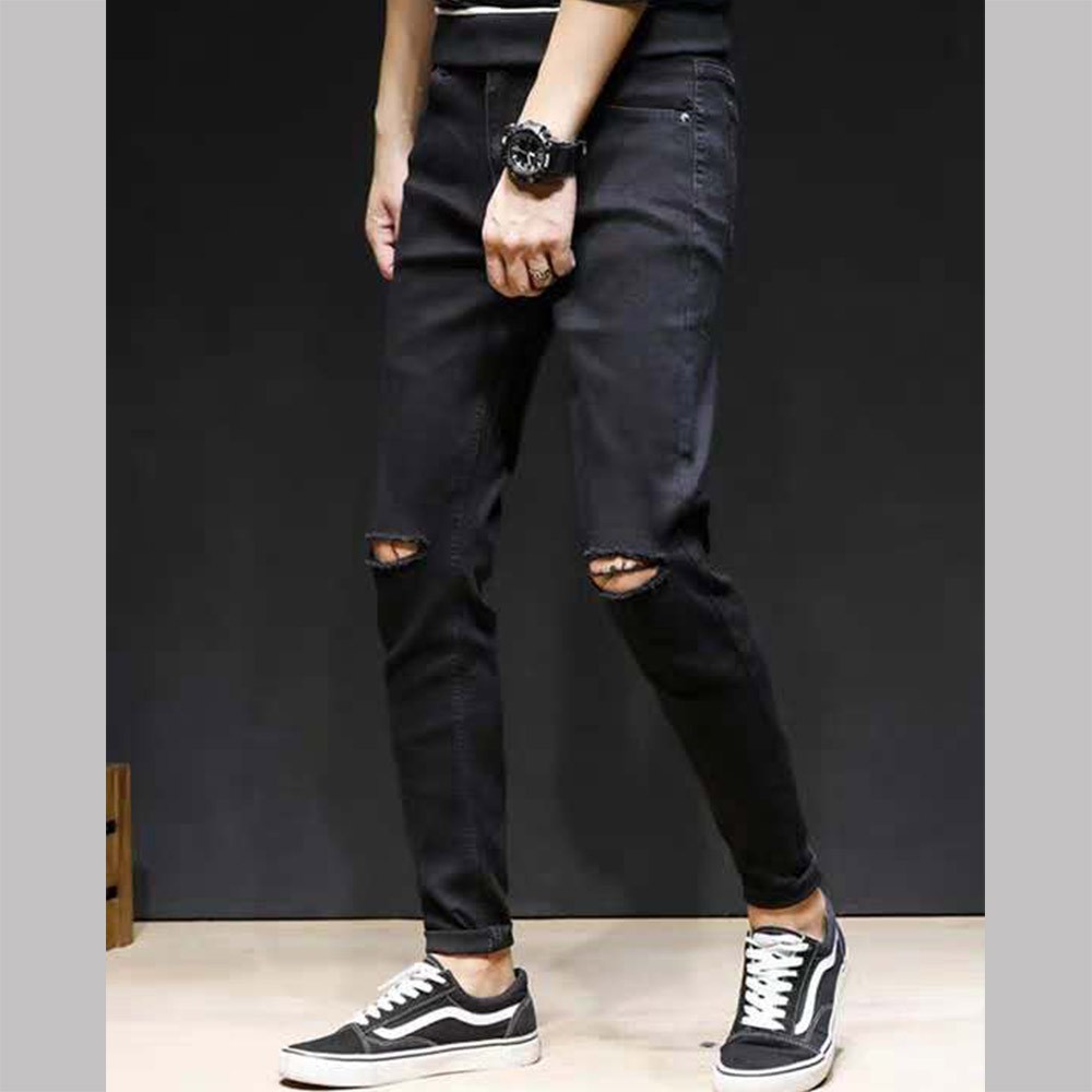 black pants knee cut
