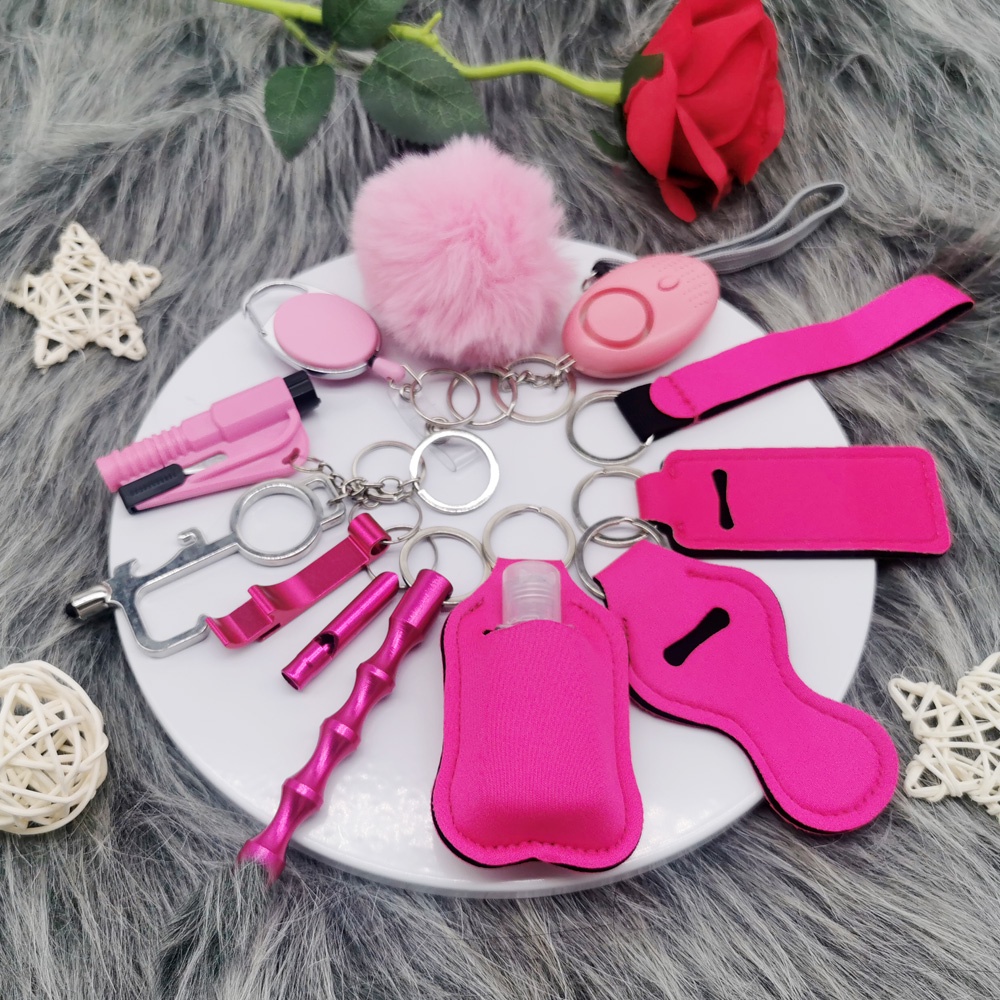 (Rose Red) Safety Keychain for Women Set Wristlet Strap Keychain with