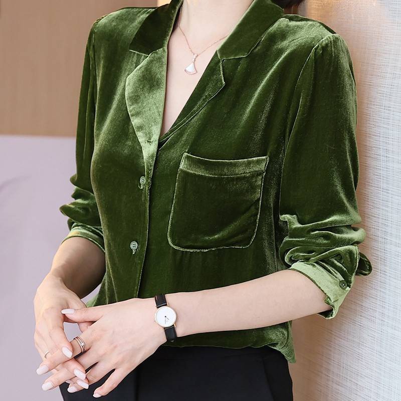 Oversized Shirt Gold Velvet Blouse Womens Design Sense Niche Light Familiar Style Retro Velvet Shirt Women V-neck Casual Shirt Women Shopee Philippines