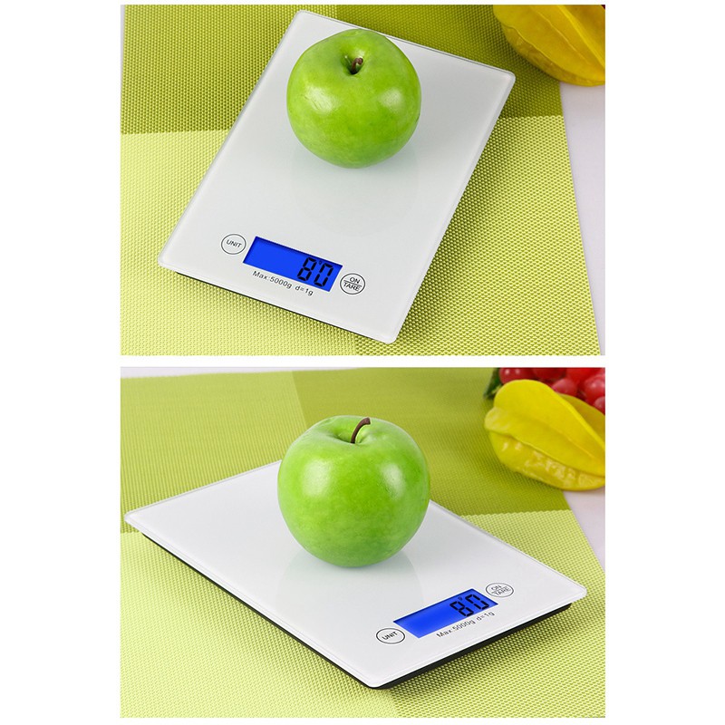 5Kg Household Mini Portable Digital PressControl Food Weighing LCD Screen Glass Kitchen Scale ,White