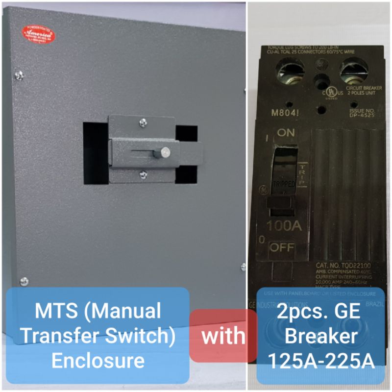 MTS Manual Transfer Switch with 2pcs GE 2 Pole TQD Circuit Breaker 100A